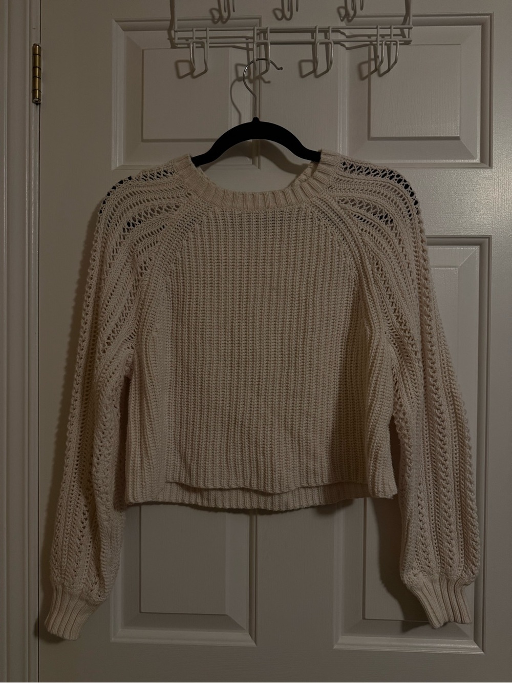 American Eagle Outfitters Cream Open-Stitch Raglan Sweater